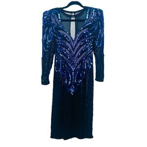 Vintage Beaded Sequin Dress Gown Cocktail Party New Years Eve 80s Retro 70s Glam